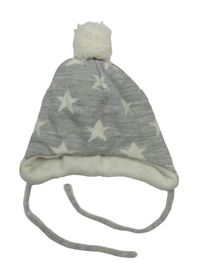 Šedá melírovaná čepice s hvězdami a bambulí H&M