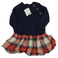 Nové - Tmavomodro-kostkované svetrovo/flanelové šaty Next