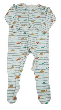 Bílo-modrý pruhovaný overal s dinosaury Nutmeg