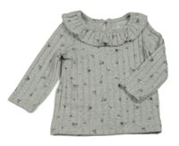 Šedé melírované květované žebrované úpletové triko s límečkem Primark