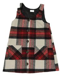 Světlešedo-červeno-černé kostkované vlněné propínací šaty F&F