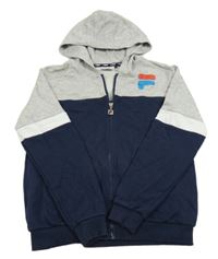 Tmavomodro-šedá propínací mikina s logem a kapucí Fila