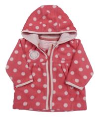 Tmavorůžová puntíkatá fleecová propínací mikina s kapsou a kapucí S. Oliver