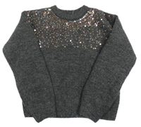 Tmavošedý vlněný svetr s flitry Primark