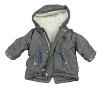 Šedá melírovaná šusťáková zimní bunda s nápisem a kapucí Ergee