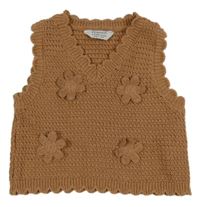 Hnědá svetrová crop vesta s květinami Primark