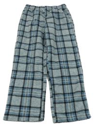 Šedo-černo-modré kostkované fleecové pyžamové kalhoty