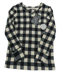 Nové - Béžovo-černé kostkované žebrované triko s knoflíky George