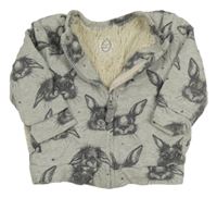 Šedá melírovaná zateplená propínací mikina s králíky Next