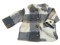 Tmavomodro-smetanovo-hnědá kostkovaná zateplená košilová bunda George