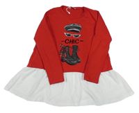 Červená teplákovo/šifonová tunika s botami a brýlemi Mayoral