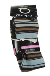 Nové - Hnědo-světlemodré pruhované punčocháče