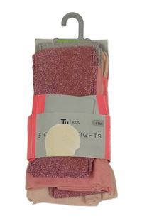 Nové - 3x třpytivé silonky - starorůžové + růžové + šedé Tu