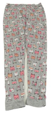 Šedé melírované pyžamové kalhoty s kočkami Hema