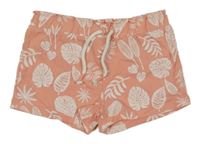 Růžové bavlněné kraťasy s listy Topolino
