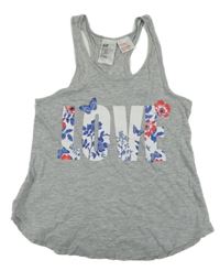 Šedý melírovaný top s nápisem s květy a motýly H&M