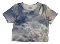 Modrošedo-barevné batikované sportovní crop tričko Zara