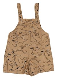 Hnědé šusťákové laclové kraťasy s dinosaury Shein