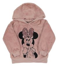 Starorůžová chlupatá mikina s Minnie s flitry a kapucí Primark