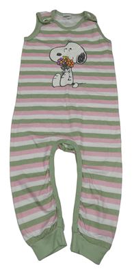 Zeleno-růžovo-bílý pruhovaný overal se Snoopym