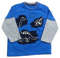 Modro-šedé triko s dinosaury Topomini