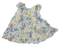 Bílo-modro-lila-béžové květované mušelínové šaty George