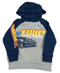 Šedo-petrolejová mikina s autem a kapucí - HotWheels
