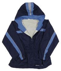 Tmavomodrá šusťáková jarní bunda s kapucí 