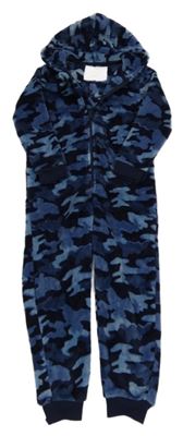 Tmavomodrá army chlupatá kombinéza s kapucí F&F