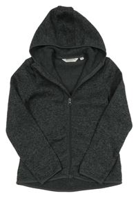 Šedo-černá melírovaná pletená propínací thermo mikina s kapucí TCHIBO