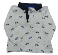 Bílo-tmavomodré triko s koly a límečkem C&A