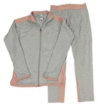 2 set - Šedo-růžová melírovaná sportovní funkční propínací mikina + tepláky Decathlon