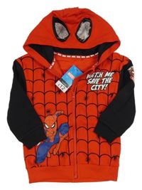 Nové - červeno-černá vzorovaná propínací mikina se Spidermanem a kapucí marvel