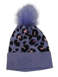 Fialovo-černá vzorovaná pletená čepice s bambulí M&S