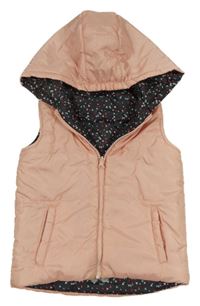 Světlerůžová šusťáková oboustranná zateplená vesta s kapucí Topolino