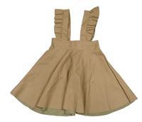 Hnědá kolová koženková kolová sukně s kšandami 