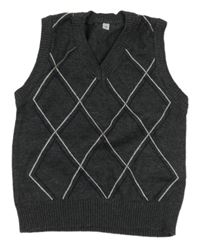 Tmavošedá károvaná pletená vesta C&A