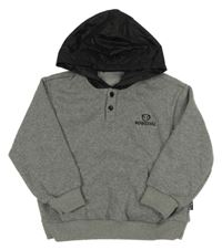 Šedá melírovaná mikina s šusťákovou kapucí 