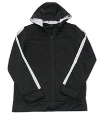 Černá sportovní propínací mikina s bílým pruhem a kapucí 