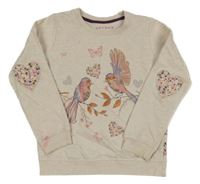 Světlebéžová melírovaná mikina s ptáčky Nutmeg