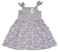 Nové - lila vzorované šaty se srdíčky a žabičkováním Pep&Co