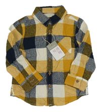 Nové - okrovo-tmavomodro-bílá kostkovaná košile Primark