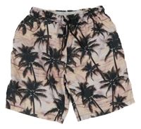 Růžovo-černé plážové kraťasy s palmami Primark
