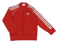 Červená sportovní propínací mikina s bílými pruhy Adidas