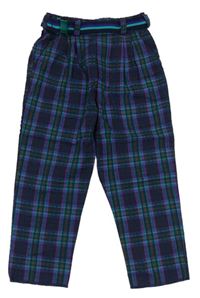 Černo-zeleno-fialové kostkované kalhoty s páskem Adams