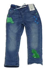 Tmavomodré skinny rifle s úpletovým pasem a diny Tu