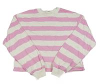 Bílo-růžová pruhovaná crop mikina H&M