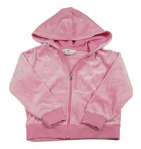 Růžová sametová propínací mikina s kapucí H&M