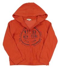 Červená propínací mikina s nápisy a kapucí Vertbaudet