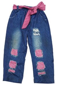 Tmavomodro-růžové legíny riflového vzhledu a páskem Shein